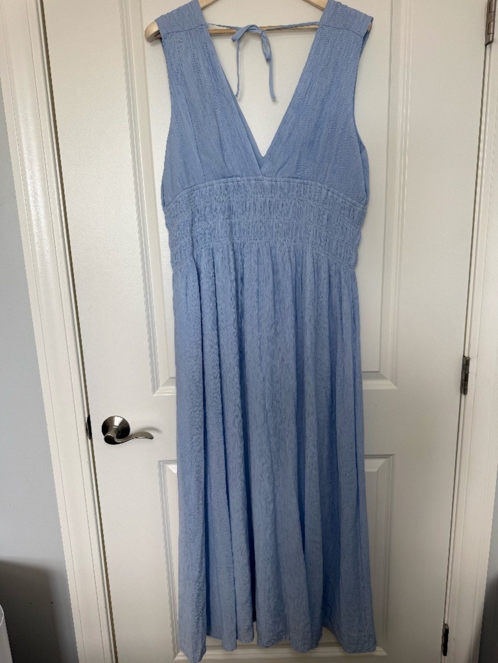 NWT Abercrombie Crinkle Smocked Waist Maxi Dress XXL Tall Blue